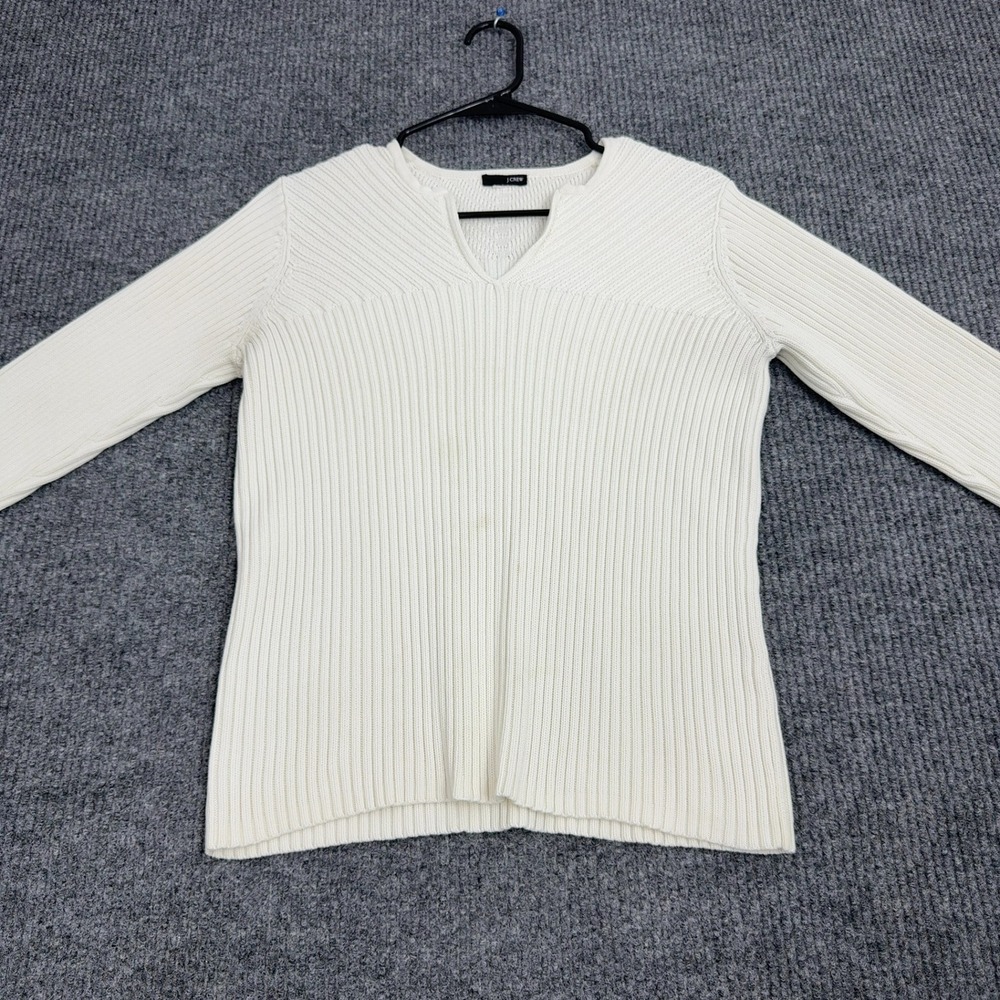 J Crew Sweater Womens White Ribbed V‎ Neck Notch Neck Casual Preppy